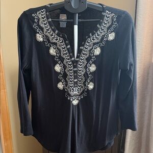 Lucky Brand Black Embroidered Blouse